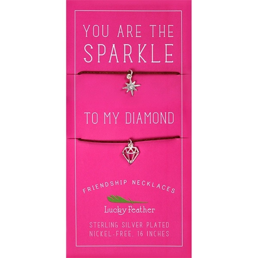 Brand New Lucky Feather Friendship Necklaces - Sparkle‎ & Diamond - Silver
